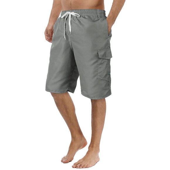 Men's Quick Dry Cargo Swim Trunks Beachwear with Pockets Solid Flex Board Shorts - Picture 11 of 16